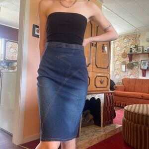 90s Y2K vintage cotton spandex denim skirt wiggle skirt with star embroi…
